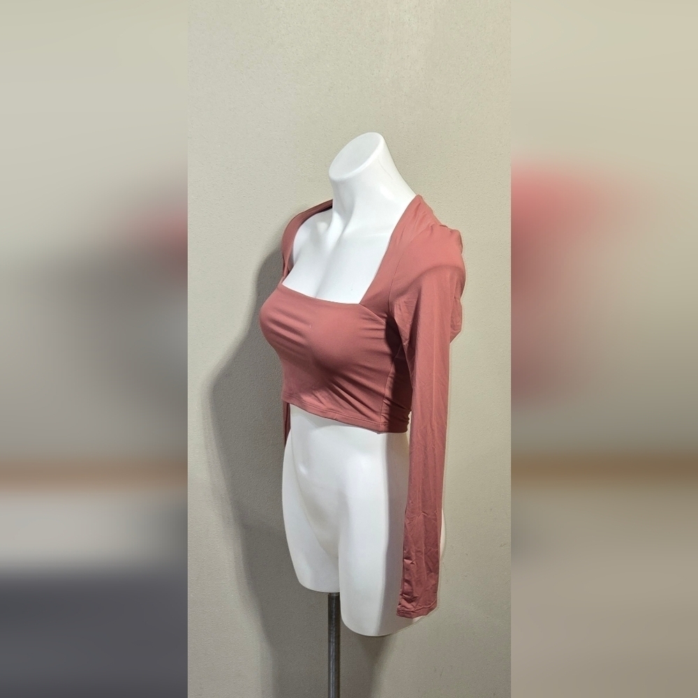 NWT QINSEN Sexy Square Neck Crop Top Long Sleeve Slim Fit Cropped Women's Size M - Picture 2 of 6